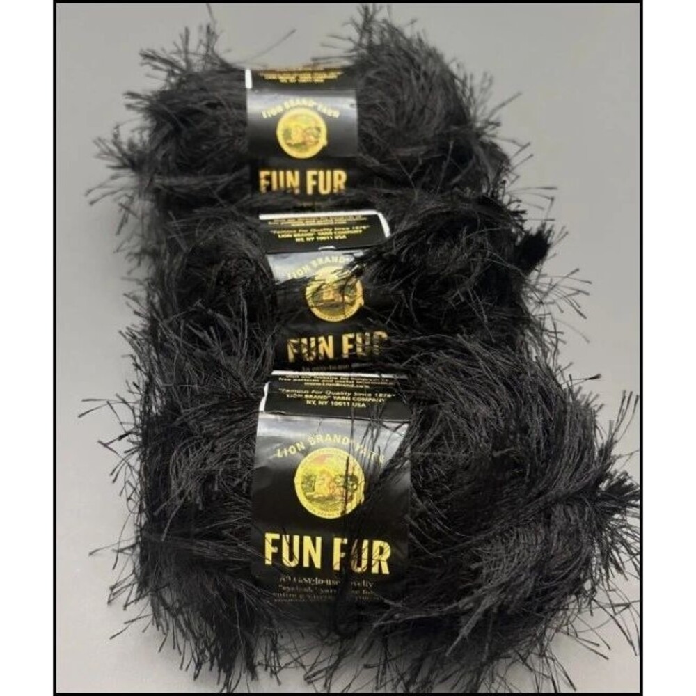 Lion Brand Fun Fur Black Eyelash Yarn Lot of 3 Skeins Color 153 (1 of 2)